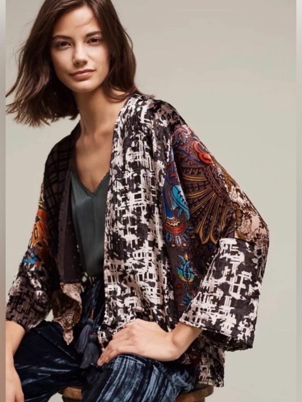 Anthropologie Muse Patchwork Velvet Kimono